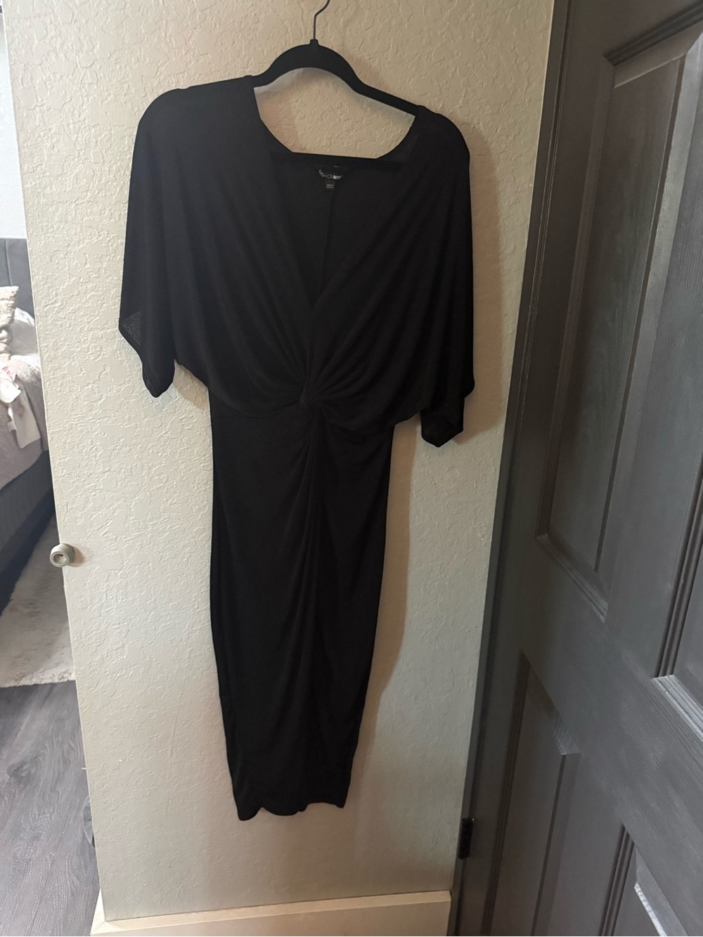 Fashion Nova Black Midi Dress with Twist Front